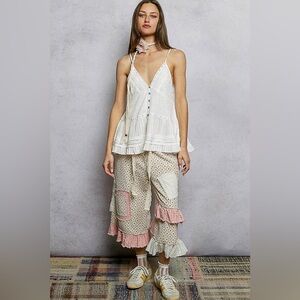 POL Button Front V-Neck Ruffled Cami with Pintuck Accents🆕